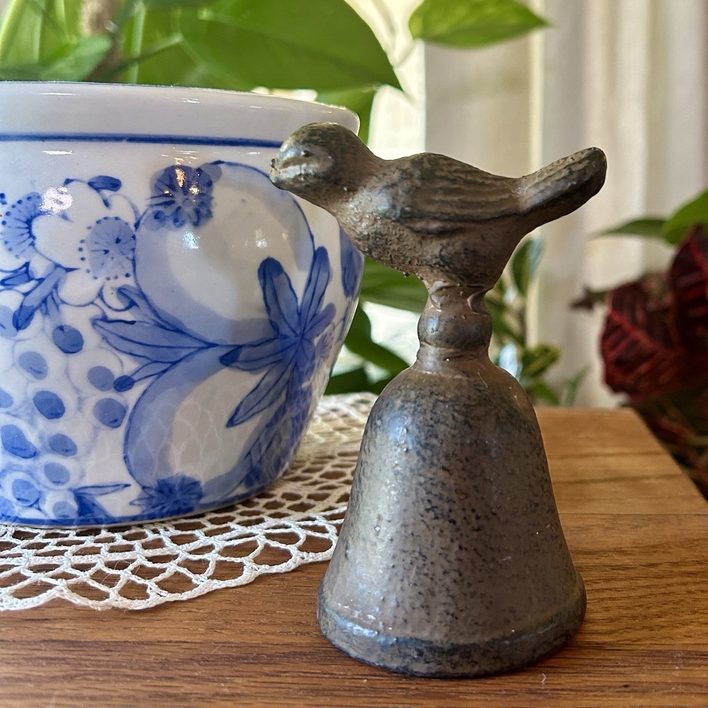 Vintage Cast Iron Bird Dinner Bell Cottagecore Rustic Country Primitive Patina